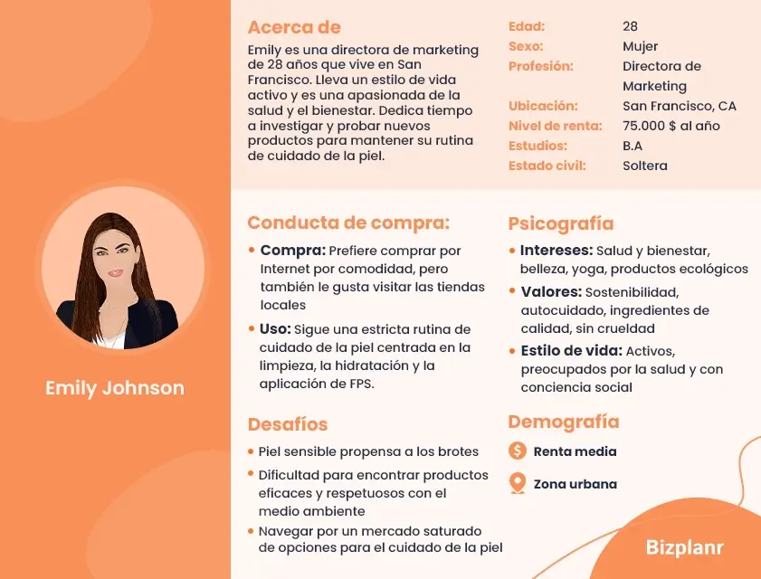 perfil personal para una empresa de cuidado de la piel