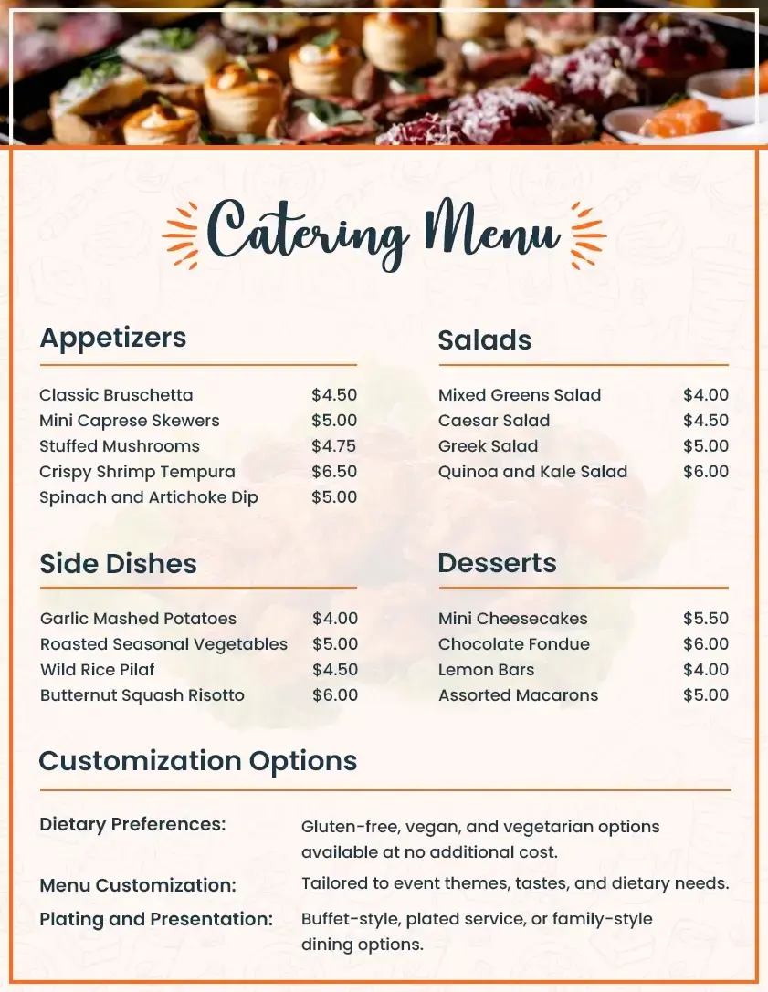 catering business plan menu 