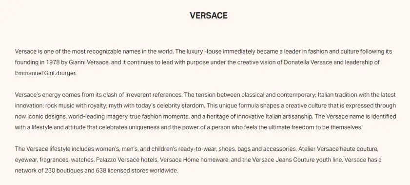 versace - how to write a company overview