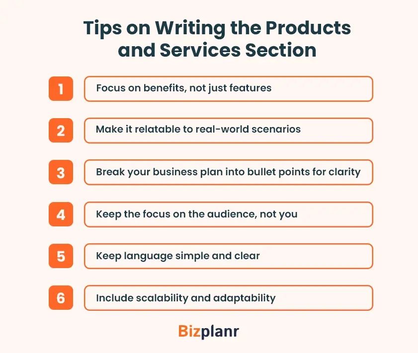 tips on writing the products and services section