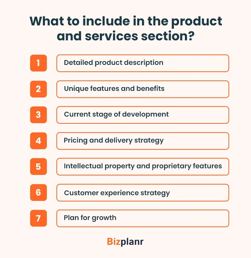 what to include in the product and services section