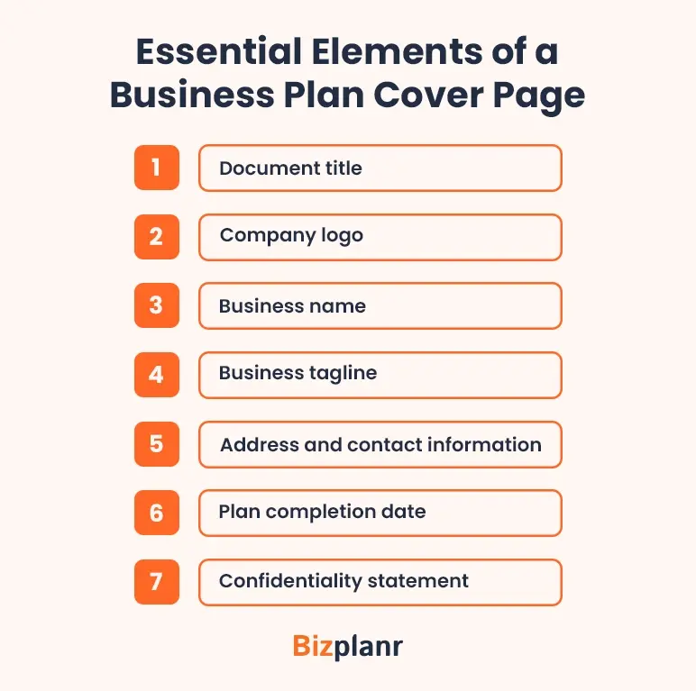 essential elements of a business plan cover page