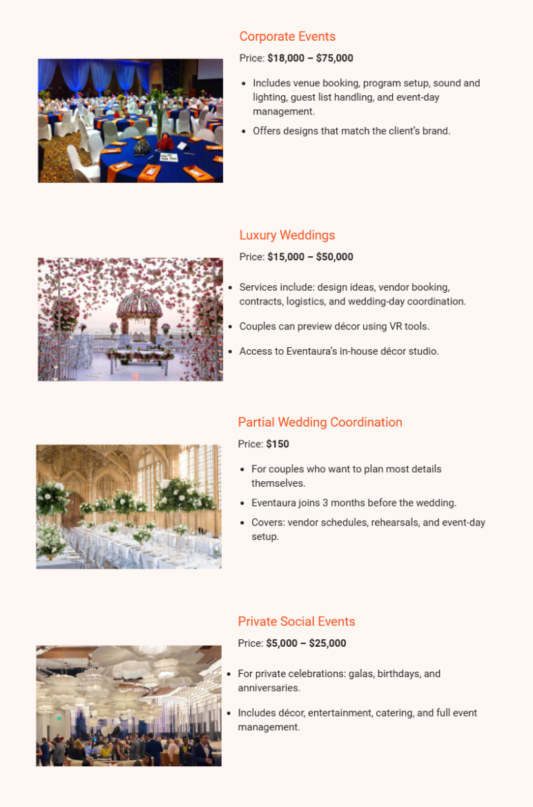 Event planning business plan service offerings