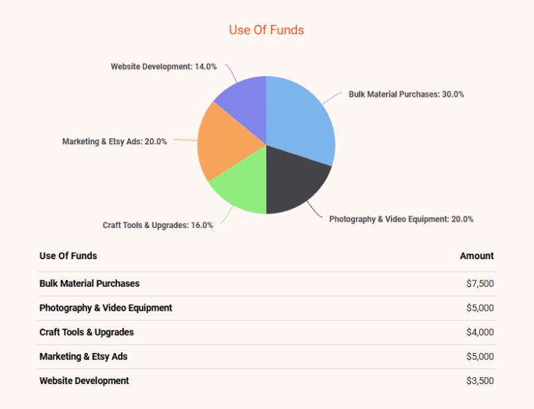 etsy business plan use of funds