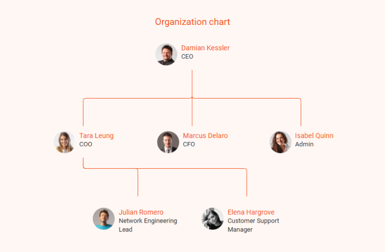 internet service business plan organization chart