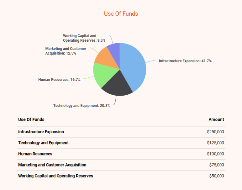internet service business plan use of funds