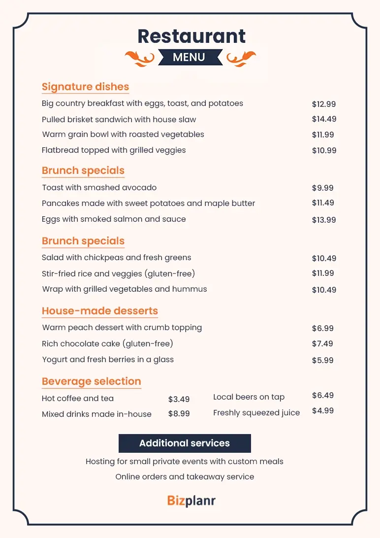 restaurant menu