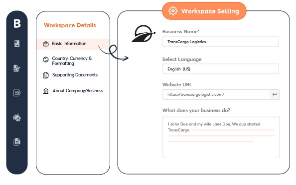 Enter key business details using guided fields