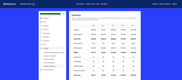 PlanPros vs 15minuteplan feature comparison table