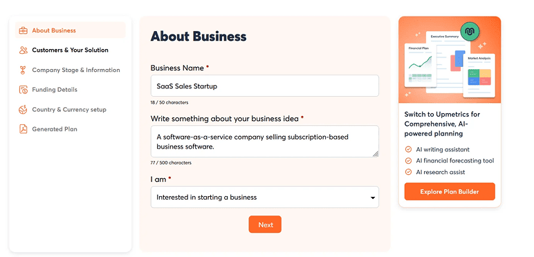 Bizplanr business plan builder with AI assistants and lifetime pricing