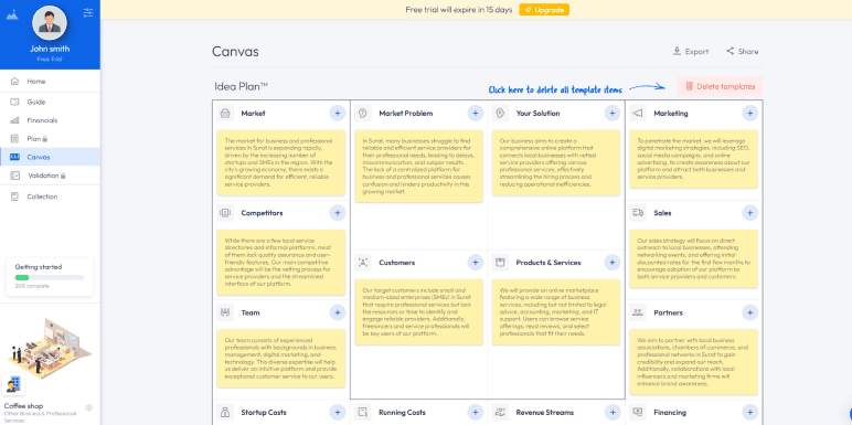 IdeaBuddy idea validation and business plan workspace
