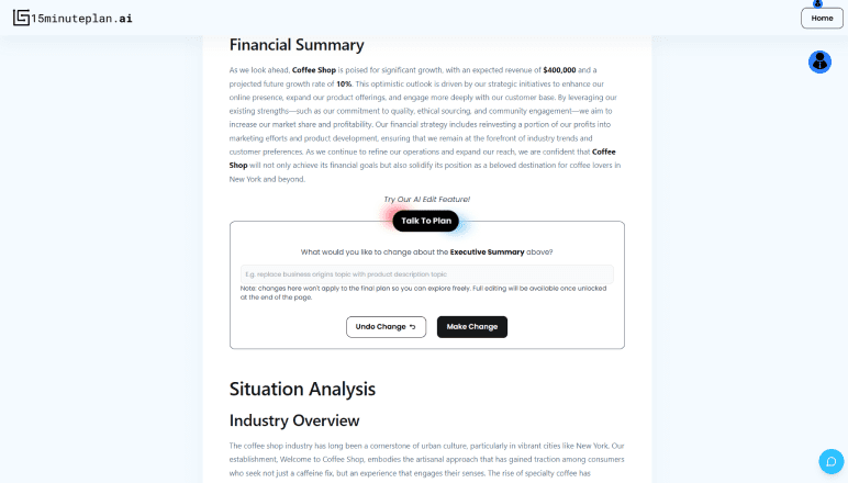 15minuteplan business plan preview screen