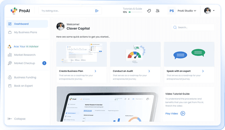 ProAI workspace showing Ace AI advisor and pricing strategy options